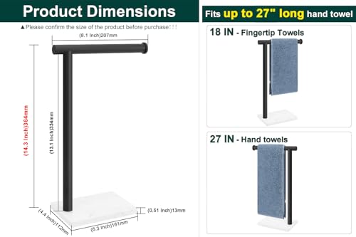 Hand Towel Holder, Hand Towel Stand for Bathroom with Marble Base, 304 Stainless Steel L Shape Hand Towel Rack Bar Standing for Vanity Kitchen Countertop, Matte Black - color: Matte Black