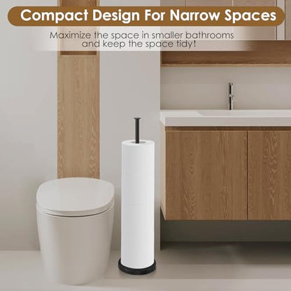 Toilet Paper Holder Stand with Reserve Function,Matte Black,Sturdy Metal | No Drilling,Easy to Install Free Standing Toilet Paper Holder,Rustproof Toilet Paper Holder Free Standing with Non-Slip Base