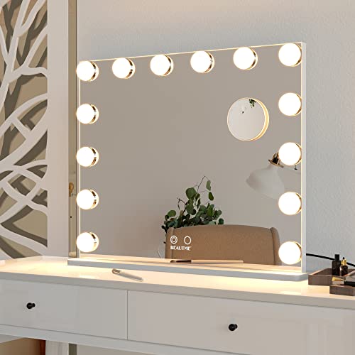 ANYHI Vanity Mirror with Lights, Large Hollywood Lighted Mirror with 14 Big LED Bulbs, Mirror with Lights for Makeup Desk, Smart Touch Control, Tabletop or Wall-Mounted, 24.4" x 19.7" (White) - color: White, size: 19.7"L x 24.4"W