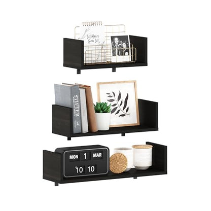 U-Shape Set of 3 Rectangular Wall Mounted Shelves, Wall Shelf Set with 11.7 x 15.7 x 18.9 Width, Floating Shelves for Wall, for Home Office, Living Room, Bathroom, Espresso - color: Espresso