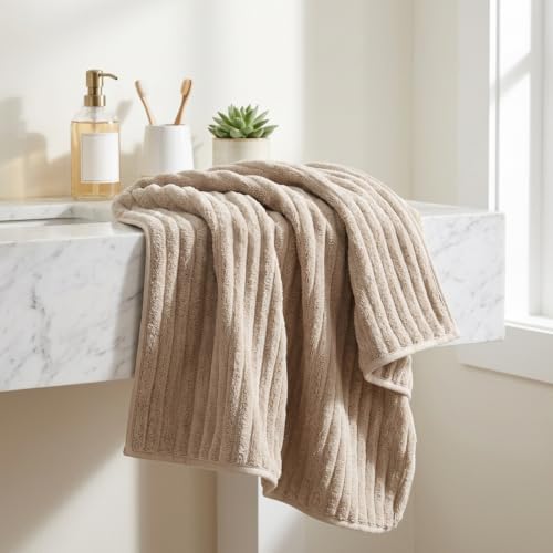 3 Pack Bath Towel Set, 40"x80" Oversized Bath Sheet, Beige | Ultra Soft Microfiber, Lint Free, Quick Dry, Highly Absorbent, Full Body Coverage, 1 Bath Sheet, 1 Hand Towel, 1 Washcloth - color: Beige, size: 3 Piece Towel Set
