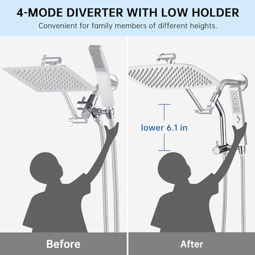 G-Promise 12 Inch All Metal Rain Shower Head with Handheld Spray (Chrome) | Suits Every Height, Pause Mode Diverter, Massage Mode Handheld, Full Body Coverage, Easy to Install, Modern Bath Upgrade - color: Chrome, size: 12 Inch