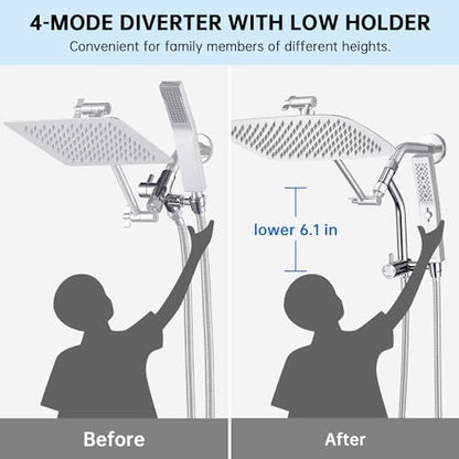 G-Promise 12 Inch All Metal Rain Shower Head with Handheld Spray (Chrome) | Suits Every Height, Pause Mode Diverter, Massage Mode Handheld, Full Body Coverage, Easy to Install, Modern Bath Upgrade - color: Chrome, size: 12 Inch