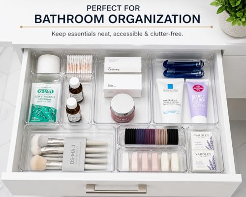 Clear Drawer Organizer Set (10 PCS) – Acrylic Storage Bins for Kitchen, Bathroom & Office – Stackable, Non-Slip, Multiple Sizes