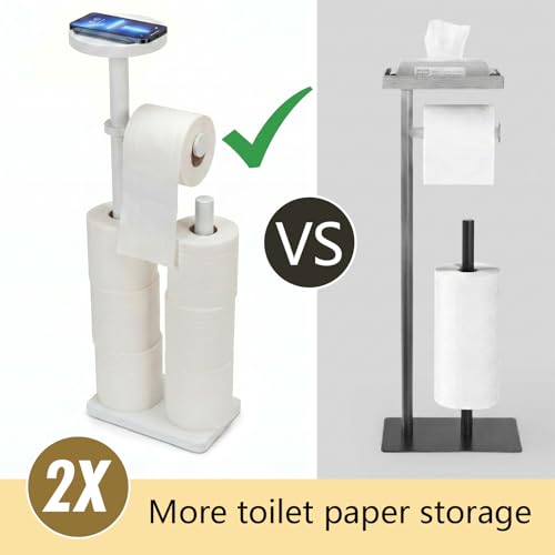 Toilet Paper Holders Free Standing, Holds up to 7 Rolls Toilet Paper Stand with Storage, Bathroom Toilet Paper Organizer with Top Shelf for Small Items, 1-Min Rotating-Lock Assembly, White,L - color: White