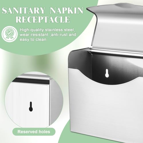 Tioncy 2 Pcs 9.5 x 7.9 in Sanitary Disposal Tampon Napkin Receptacle Wall Mounted Stainless Steel Flip Top Receptacle Bin Waste Trash Can Pads Holder Feminine Hygiene Container Bathroom (Silver) - color: Silver