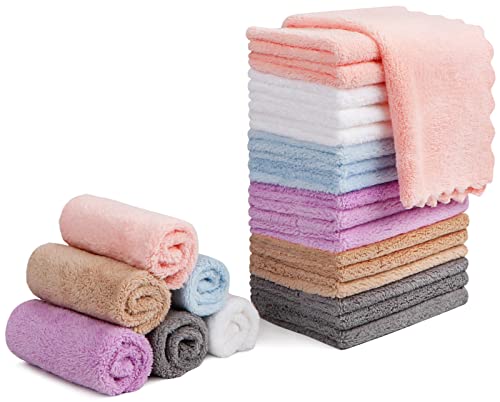 Orighty Makeup Remover Cloths, 24 Pack Microfiber Face Towels, 7 x 7 Inch | Reusable Facial Wash Cloths, Soft & Washable Coral Fleece Microfiber Washcloths for Face, Eye, Lips Cleansing - size: Pack of 24 (7 x 7 in)