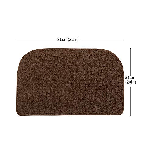 COSYHOMER 32x20 Half Round Kitchen Rug,Non Slip Washable Mat,Brown 2PCS | Polypropylene tufted textile,small half circle rug,kitchen sink mat,Kitchen floor mat - color: Brown 2pcs, size: 1'8" x 2'8" (Semicircular)