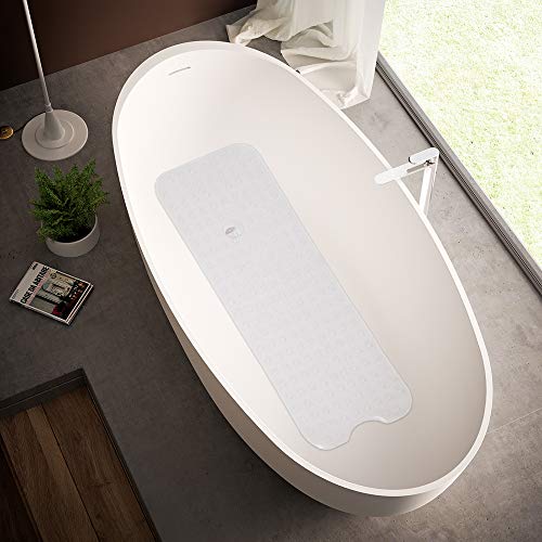 Bath Tub Shower Mat 39 x 15 Inch Non-Slip and Extra Large, Bathtub Mat with Suction Cups, Machine Washable Bathroom Mats with Drain Holes (Transparent)