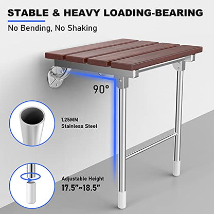 Folding Shower Seat Wall Mount, Foldable Wall Wood Shower Chair Bench for Seniors, Bathroom Safety Shower Stool for Small Shower