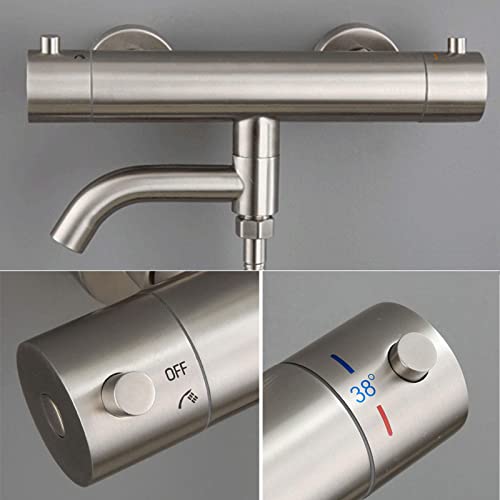 Thermostatic Shower System Stainless Steel, Wall Mounted Shower Set Modern with Shower Head Hose Tap, Adjustable Shower Mixer Set for Bathroom Hotel