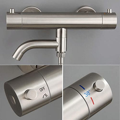 Thermostatic Shower System Stainless Steel, Wall Mounted Shower Set Modern with Shower Head Hose Tap, Adjustable Shower Mixer Set for Bathroom Hotel