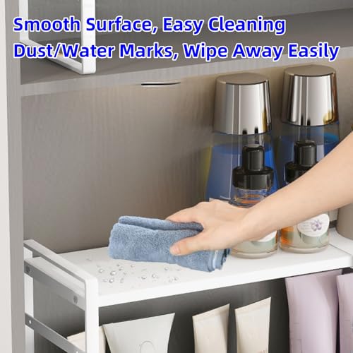 Small Expandable Medicine Cabinet Shelf, 3.58” Wide Metal Storage Stand with Adjustable Layers & Non-Slip Pads for Kitchen, Pantry, & Bathroom – White - size: White Medicine Cabinet Shelves