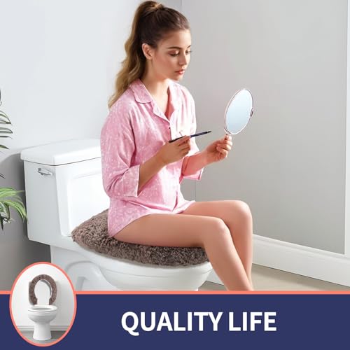 Soft Microfiber Toilet Lid Cover 17.5" x 15" Machine Washable | Solid Toilet Seat Cover Adjustable Rubber Backing Fits Most 16 -17.5" L x 14-16" W Round Oblong and Elongated Toilet Seat - color: Coffee