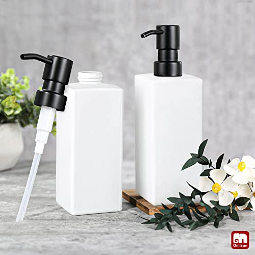 GMISUN White Soap Dispenser, Bathroom Hand Soap Dispenser, Glass Dispenser with Stainless Steel Pump, Kitchen Hand and Dish Soap Dispensers, 12 fl oz/350ml Liquid Refillable Soap and Lotion Bottle - color: White Bottle + Black Pump