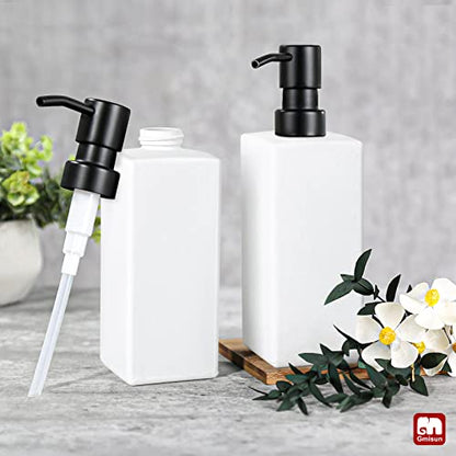 GMISUN White Soap Dispenser, Bathroom Hand Soap Dispenser, Glass Dispenser with Stainless Steel Pump, Kitchen Hand and Dish Soap Dispensers, 12 fl oz/350ml Liquid Refillable Soap and Lotion Bottle - color: White Bottle + Black Pump