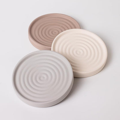 Home Bathroom Kitchen Use Diatomite Round Tray Ceramic Fast Dry Soap Holder (Brown) - color: Brown