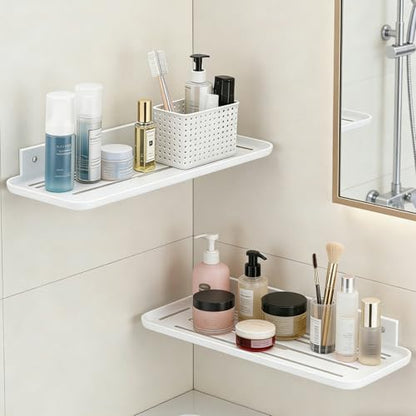 Wall Mounted Floating Shelf, Self Adhesive Shelf, No Drill Adhesive Wall Shelf, Floating Shelves Damage-Free Expand Walls Space for Living Room Kitchen Bathroom (2, White) - color: White