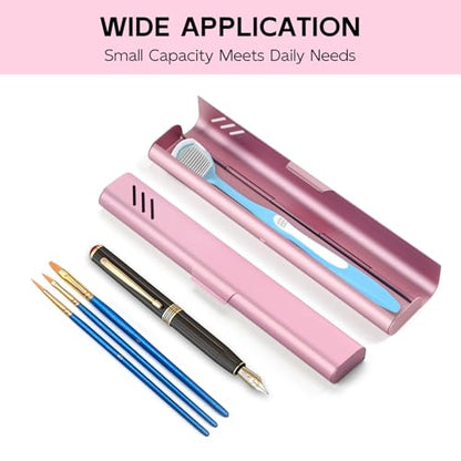 Travel Toothbrush Case, Portable Toothbrush Holder, Durable Aluminum Toothbrush Storage Box, Small Breathable Manual Toothbrush Container for Traveling, School, Camping, Business Trip - Pink - color: Pink