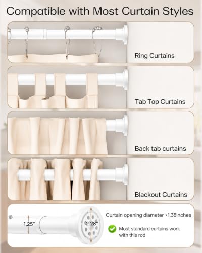 Heavy Duty Tension Curtain Rod by EZFurni, 42 to 123 Inches, Anti-Slip Spring Loaded Curtain Rods No Drilling, Apartment Renter Friendly Tension Rods for Windows, Bathroom, Patio, Room Divider, White - color: White, size: 42-123 Inches