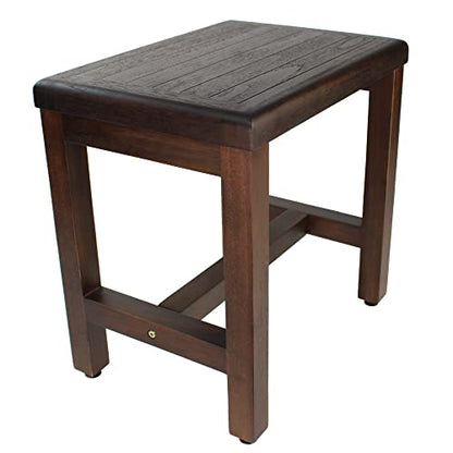 DecoTeak 18" Teak Shower Bench, Waterproof Stool with Non-Slip Feet | Shower bench with adjustable foot levelers provides secure stability on wet, sloped, or uneven shower floors for added safety