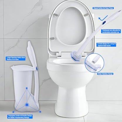 Disposable Toilet Brush and Holder Set with 50 Thickened Refills | Heavy-duty Design, Thick Cleaning Layer, Won't Fall Apart, Large Opening Storage Caddy, Long Handle, Home & Commercial Use