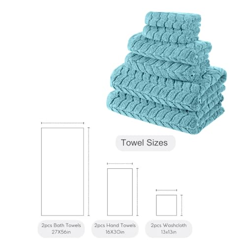 BAGNO MILANO Certified Organic Turkish Cotton Bath Towels, Luxury Jacquard Absorbent, Ultra Soft-Plush Organic Towel Set (Aqua Green, Towel Set of 6) - color: Aqua Green