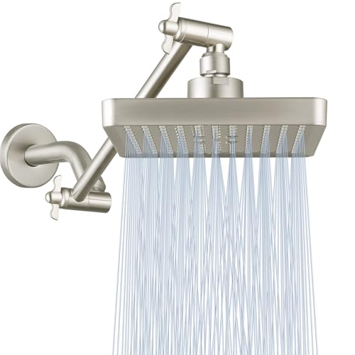 High Pressure Rain Shower Head with 11'' Extension Arm - High Flow Rainfall Showerhead - Luxury Modern Look - Pressure Boosting (Square, Matte Black) - color: Brushed Nickel, style: 6" Square