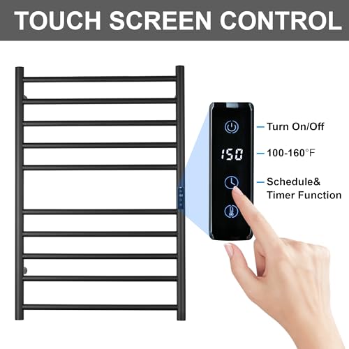 Electric Towel Rack with Voice Control for Alexa & Google Home,TUYA-Wall-Mounted Bathroom Heating Towel Warmer,Stainless Steel Material,31.5x20.08x4.41in,Plug-in,Black,10 Bars - color: Black With Wifi, size: 10 Bar