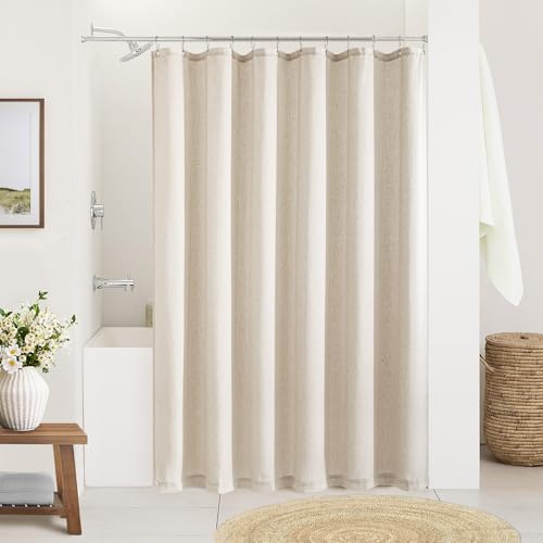Beige Linen Shower Curtain for Bathroom Water Repellent 72x78 Inch | Extra Long, Shower Curtains 78 Inch Length, Farmhouse Neutral, Tall Drapes, for Men women, Bath Decor Drapes Set, with Hooks - color: Warm Beige, size: 72"W x 78"L (Pack of 1)