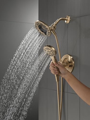 Delta Faucet Albion 14 Series Single-Handle Shower Faucet, Gold Shower Trim Kit with 4-Setting In2ition 2-in-1 Dual Hand Held Shower Head with Hose, Champagne Bronze T142855-CZ-I (Valve Not Included) - color: Champagne Bronze