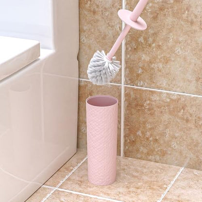 Topsky 2 Pack Compact Toilet Brush & Holder Set, Plastic Round Barrel Loo Brush with 2 Replacement Toilet Brush Head, Durable for Bathroom Toilet, Pink - color: Pink