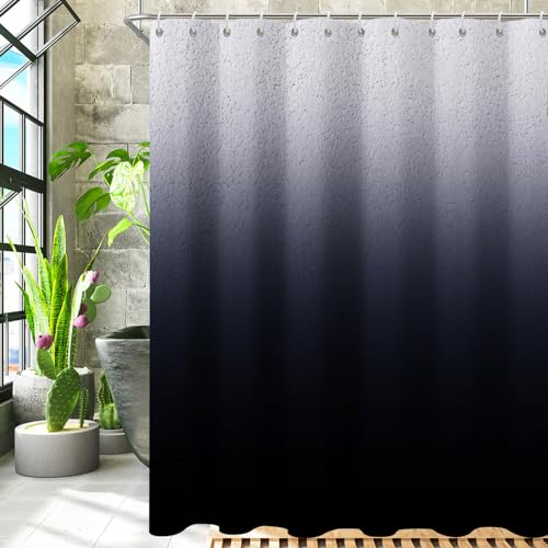 Black Ombre Diatomaceous Earth Shower Curtain Set, 72x72 Inch, Rustic Farmhouse Style for Bathroom - color: Diatomaceous Black, size: 72"W x 72"L (Pack of 1)