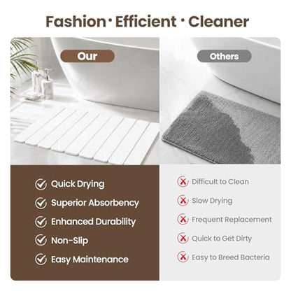 White Non-Slip Textured Stone Bath Mat for Bathroom, Quick Absorbent | Mosthink Foldable Textured Quick Dry Diatomaceous Earth Mat for Bath Kitchen Counter, Easy to Clean( 23.6'' x 15.3'') - color: White