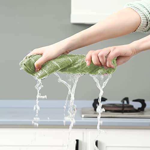 Puomue Microfiber Kitchen Towels and Dishcloths Set, 26 X 18 Inch and 12 X 12 Inch, Set of 12 Bulk Lint Free Dish Towels for Drying Dishes, Olive Green - color: Olive Green