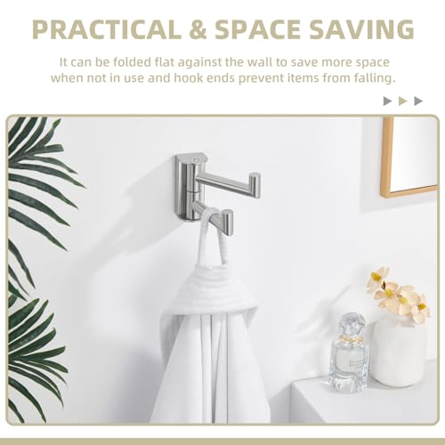 Suyar Double Towel Hook Brushed Nickel, Bathroom Swivel Coat Robe Holder | Space-Saving Wall Hook with 2 Rotatable Arms, Robe Hook for Bathroom Kitchen RV, SUS304 Stainless Steel, Wall Mounted - color: Brushed Nickel, size: 1 Pack