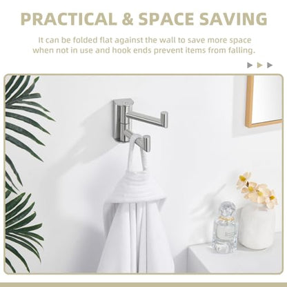 Suyar Double Towel Hook Brushed Nickel, Bathroom Swivel Coat Robe Holder | Space-Saving Wall Hook with 2 Rotatable Arms, Robe Hook for Bathroom Kitchen RV, SUS304 Stainless Steel, Wall Mounted - color: Brushed Nickel, size: 1 Pack