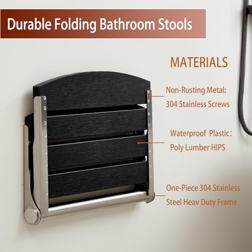 17.5" Wall Mounted Shower Seat, Fold Down Shower Seat Wall Mounted, HDPS Foldable Shower Seat, Folding Shower Seat Attached to Wall, for Inside Shower, Home Care(Black) - color: Black