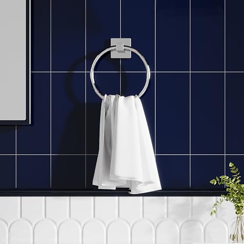 RUACQ Towel Ring, Hand Towel Holder for Bathroom Wall, Chrome | Wall Mounted Hand Towel Bar, 304 Stainless Steel Towel Hanger, Square Base, Round Towel Holder Design, Modern, Heavy Duty - color: Chrome, size: 1