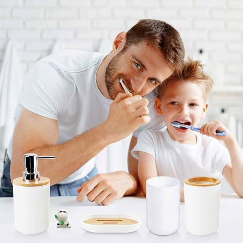 White Bathroom Accessories Set Complete Toothbrush Holder Toothbrush Cup Soap Dish Soap Dispenser Rustic Farmhouse Bathroom Decor Essentials Kit (White) ystz-001 - size: white