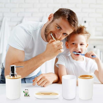 White Bathroom Accessories Set Complete Toothbrush Holder Toothbrush Cup Soap Dish Soap Dispenser Rustic Farmhouse Bathroom Decor Essentials Kit (White) ystz-001 - size: white