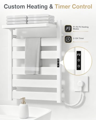 6-Bar Wall Mounted Heated Towel Rack, 170°F Heating White | Bathroom Towel Warmer with Top Shelf, Memory Function, Adjustable 110–170°F Temperature, 2–12H Timer, Space Saving Design - color: White, size: ZW 6-Bars