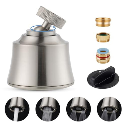 4 Modes Kitchen Sink Faucet Head, Big Angle Swivel Aerator, Brushed Nickel | Faucet Sprayer Attachment with 55/64-27UNS Famale Thread, Male Thread Adapter Included - color: Brushed Nickel, style: with 1 joint ball
