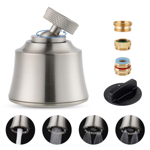 4 Modes Kitchen Sink Faucet Head, Big Angle Swivel Aerator, Brushed Nickel | Faucet Sprayer Attachment with 55/64-27UNS Famale Thread, Male Thread Adapter Included - color: Brushed Nickel, style: with 1 joint ball