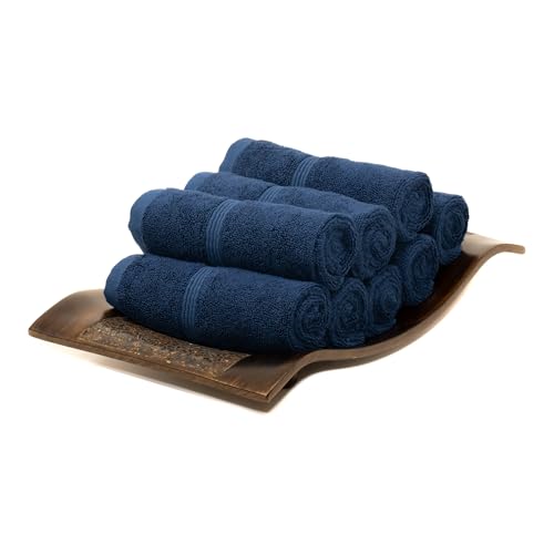 Mosobam Luxury Turkish Washcloths, 8 Pack, 13 x 13 in, 700 GSM, Navy Blue | 8 washcloth face towels, 13 x 13 in, 700 GSM, 50% viscose made from bamboo and 50% Aegean Turkish cotton, plush and absorbent - color: Navy, size: Washcloths, Set of 8