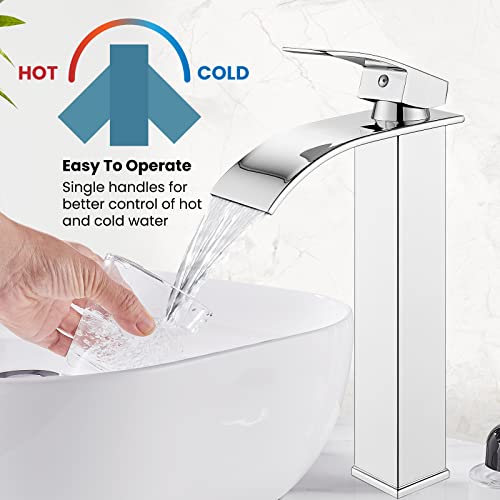 gotonovo Waterfall Tall Bathroom Faucet 1 Hole No Drain, Polish Chrome | Modern Vessel Sink Faucet Single Handle 304 Stainless Steel,24” cUPC Supply Hoses,for Bowl Basin Lavatory Vanity Restroom RV - color: Chrome