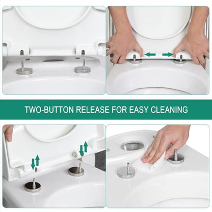 Toilet Seat QuickRelease One Button 360° Adjustable Hinge UF Material Easy Clean Modern White/Black Design for Bathroom Upgrade - color: Black