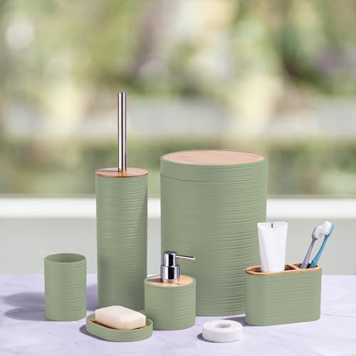 CERBIOR Bamboo Bathroom Accessories Set 6 Piece Spiral Bath Ensemble,Green | Includes Soap Dispenser, Toothbrush Holder, Toothbrush Cup, Soap Dish for Decorative Countertop and Housewarming Gift - style: Green