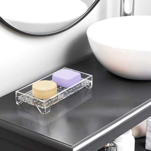 NiHome Self Draining Soap Dish, Acrylic Bar Holder, Bathroom Kitchen, Clear | Slotted Design for 360° Airflow, Keeps Bars Dry, Ideal Shower Tray for Sink, Fits Shampoo & Beauty Bars, Easy Clean - color: Clear