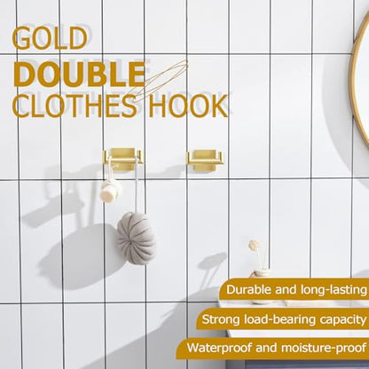 KOKOSIRI Robe Hooks Bathroom Double Towel Coat Hook for Bath Kitchen Wall Mounted, 2 Pack Brushed Gold Stainless Steel B1015BG-P2 - color: Brushed Gold, size: 2 Pack